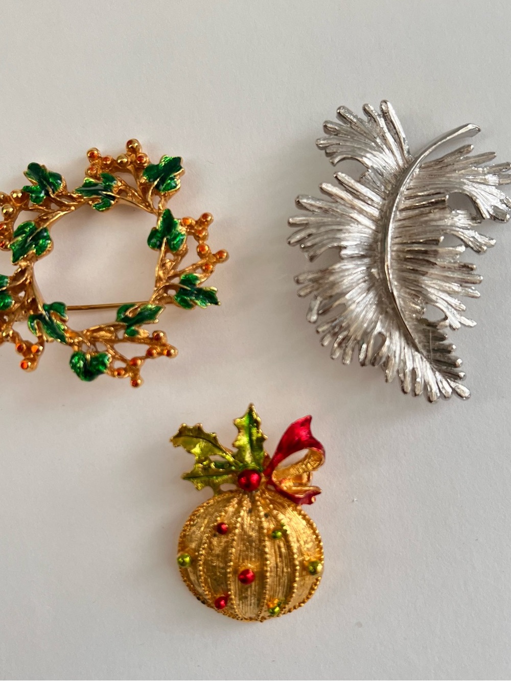 Vintage Lot Of 3 Harvest Fall Autumn Pin Brooch Pumpkin Leaf Wreath
